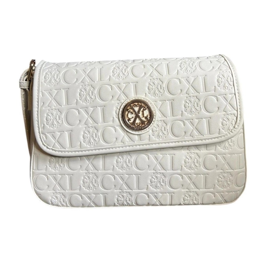 CXL Christian Lacroix Womens Clara Embossed Logo Shoulder Bag Neutral White New